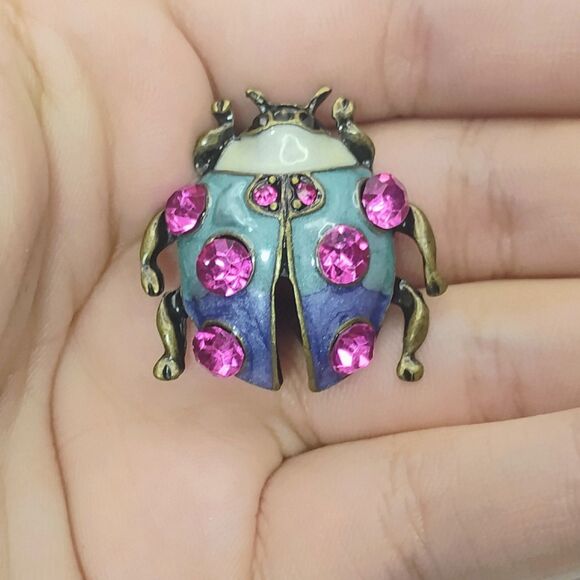 Fashion Enamel Crystal Insect Brooch Pin Beatle Blue & Pink Bug Jewelry Gift - Picture 4 of 7